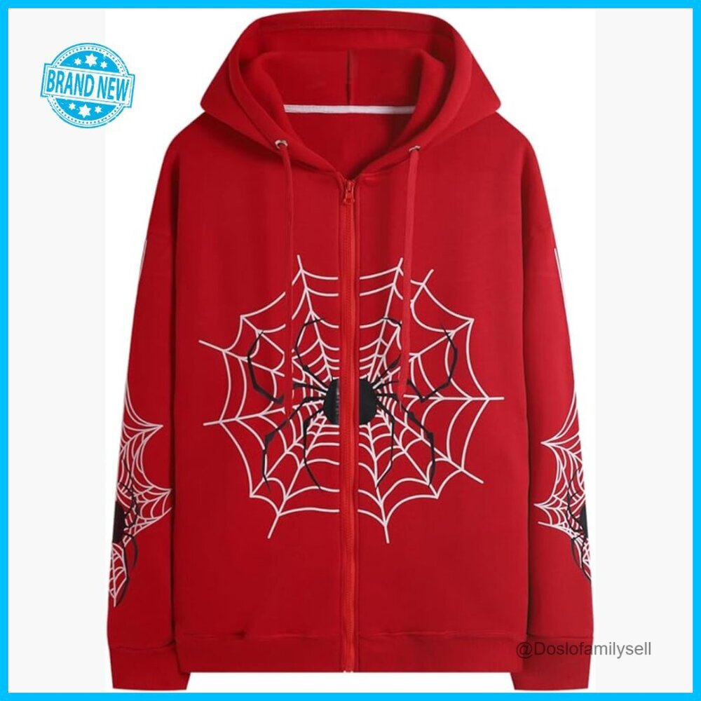 Oversized Zip Up Hoodie Y2K Spider Graphic Streetwear Vintage Sweatshirt